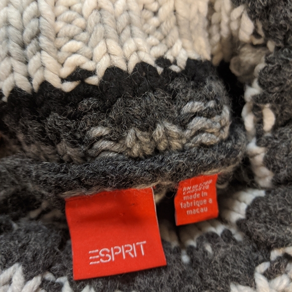 90s Esprit grey stripe wool turtleneck sweater chunky knit stripe sweater - Picture 8 of 9